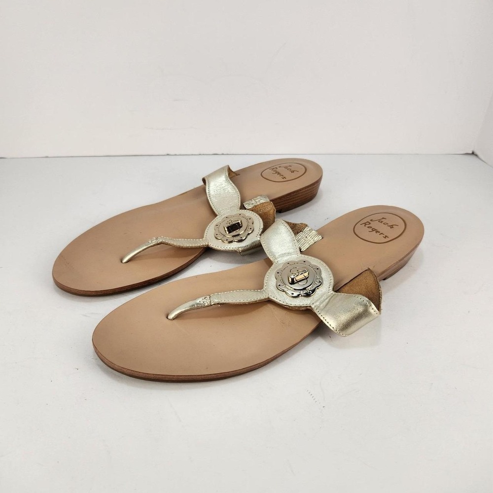 Jack Rogers Women's Size 10M Metallic Gold Leather Thong Sandals Medallion